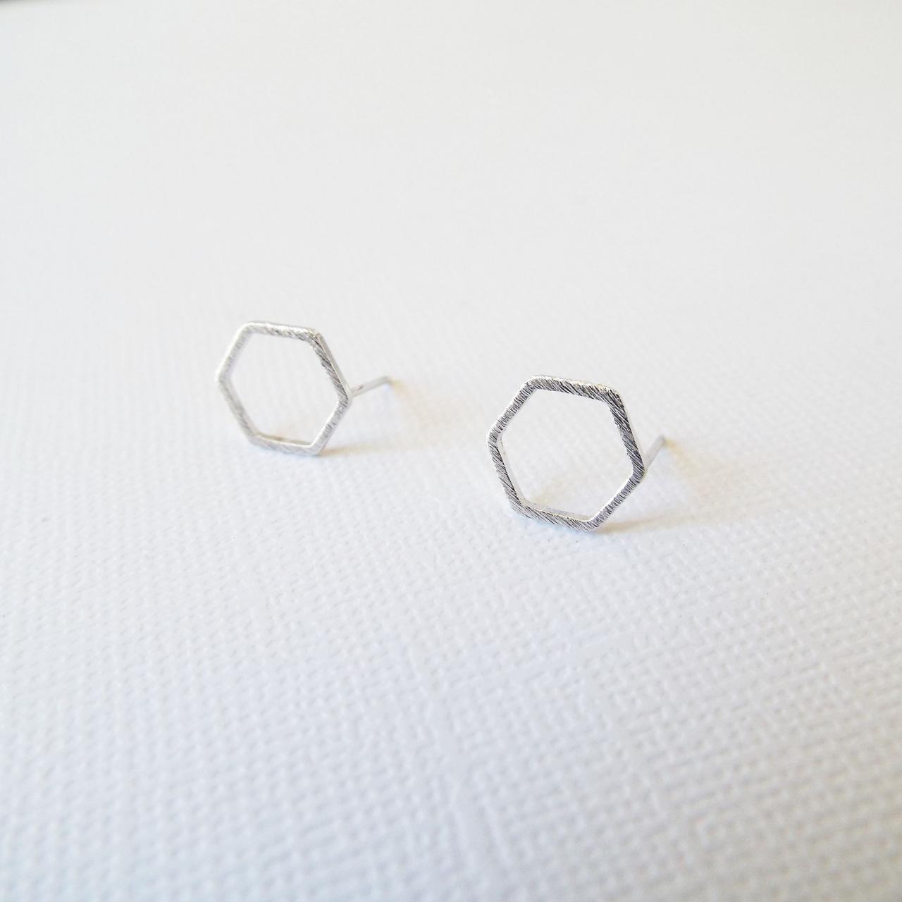 Hexagon Stud Silver Earring